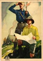 Indanthren textilfesték német reklámlap cserkészekkel, mosás és időjárásálló viselet / German Indant...