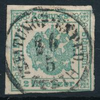 1853 Hírlapilleték bélyeg 2kr sérült, javított sarokkal, luxus "PESTH" bélyegzéssel / News...