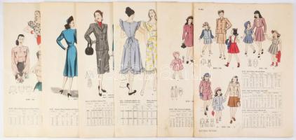 Butterick Patterns U.S.A. női divatillusztrációk, 6 db kétoldalas nyomtatvány, változó állapotban, 35,5x27 cm