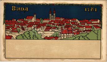 Budapest, Buda anno 1781. Geittner és Rausch kiadása, művészlap. Art Nouveau, litho (EK)