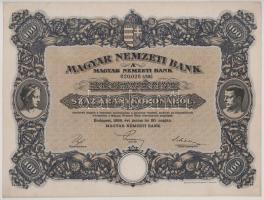 1924. Budapest "Magyar Nemzeti Bank" részvény 100K-ról "020.020" szárazpecséttel...