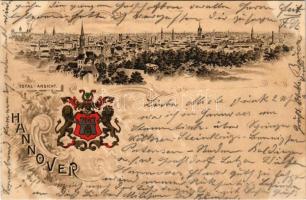 1897 Hannover, Totalansicht / view, coat of arms. Art Nouveau, floral, litho