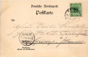 1897 Hannover, Totalansicht / view, coat of arms. Art Nouveau, floral, litho