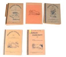 1940-1944 Földrajzi Zsebkönyvek. Szerk.: Temesy Győző. Bp., 1940-1944, Magyar Földrajzi Társaság, 248 p.+1 (kihajtható térkép) t.; 208 p.; 228 p.; 240 p. + 1 (Ázsia térképe, nagyméretű térkép-melléklet (kijár, de általában hiányzik!) t.; 236 p. Benne érdekes írásokkal, köztük a visszatért területekről. Fekete-fehér szövegközti képanyaggal illusztrált. A borítókon irredenta illusztrációkkal, rajtuk (1940-1943) a visszatért területekkel. Kiadói papírkötések, az 1942 sérült gerinccel, sérült, szétvált kötéssel, levált elülső borítóval, az 1943-asból a térkép-melléklet kijár, a füzet gerince elvált a borítótól.