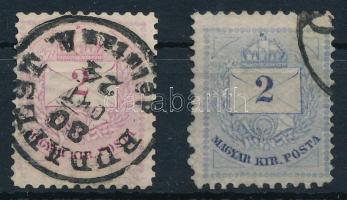 1874 2 db 2kr 11 1/2 : 12 1/2 - 13 eltérő, vegyes fogazással