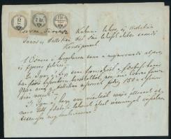 Okmány 12kr + 2kr okmánybélyeggel + 1kr hírdetménybélyeggel