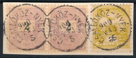 1900 Kivágáson Feketeszámú 2kr pár és Turul 2f vegyes bérmentesítés / mixed franking on cutting &quo...