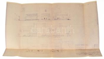 1949 ,,Vegyipari" kiállítási épület terve 1949. évi nemzetközi vásáron (BNV pavilonterv), tervezte: Gebhardt Béla, másolat, kis lapszéli szakadással, 36x59,5 cm