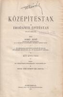 Sobó Jenő:  Középítéstan. Az erdészeti építéstan első része. Szöveg közé nyomott 2494 ábrával. Első kötet. Selmeczbánya, 1899. Országos Erdészeti Egyesület - Joerges Ágost Özvegyes és Fia ny. XII + 800 p. Első kiadás. Kötetünk a Sobó Jenő (1853-1920) selmecbányai akadémiai tanár, építészeti szakíró által írt háromkötetes építészeti szakmunka második, önmagában is megálló kötete. Az oldalszámozáson belül szövegközti ábrákkal gazdagon illusztrált munka az első magyar épületszerkezettani monográfia. A lépcsőzetek, a fűtés, a csatornázás szerkezettani részletein kívül kötetünk külön-külön típusházakat is ajánl munkások és művezetők, parasztgazdák részére, a munka végén pedig az építkezés költségvetésének tervezésére szolgáló táblázatok, űrlapok és jogszabályok. A címlapon régi tulajdonosi bejegyzés és bélyegzés, amely a belív számos oldalán megismétlődik. Néhány levél fűzése meglazult, néhány oldalon apró foltosság, példányunk hátsó repülő előzéke hiányzik. (Erdészeti építéstan, I-III: II. kötet.) Hiányos, sérült gerincű, kopott korabeli félvászon kötésben, márványmintás festésű lapszélekkel.