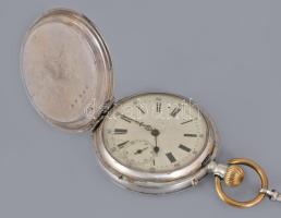 Dupla ezüst (Ag) fedeles zsebóra. Remontoir 15 köves szerkezettel, nem működik. számlapon repedés. d...