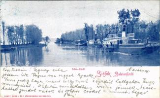 1899 Siófok, Balatonfürdő, Sió-öböl, gőzhajó. Weiss L. és F. könyvnyomdája kiadása
