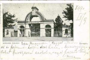 1899 Szeged, I. Mezőgazdasági Országos Kiállítás kapuja, szegedi emlék. Wottitz Manfréd kiadása (vágott / cut)