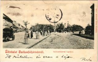1898 Székesfehérvár, Ligetsor és a Szent Háromság szobor. Klökner Péter kiadása (vágott / cut)
