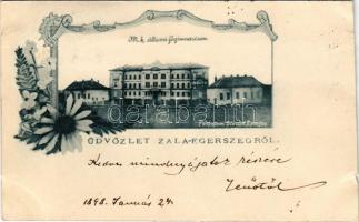1898 Zalaegerszeg, M. kir. állami főgimnázium. Fénynyomat Divald műintézetből. Art Nouveau, floral (vágott / cut)