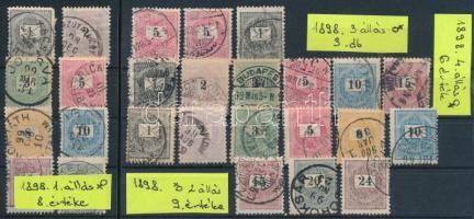 1898 26 db Krajcáros bélyeg klf vízjelállásokkal, 2 stecklapon