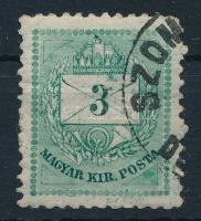 1881 3kr a számjegy felett folttal + a jobb alsó háromszög kontárjavítással