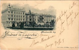 1898 Zagreb, Zágráb; Akademicki trg / tér / Academy Square (vágott / cut)