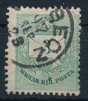 1881 3kr a "KIR." szó "R" betűje felett nagy folttal (foghibák / perf. faults)