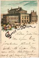 1898 Wien, Vienna, Bécs; K.u.K. Hofburgtheater / theatre. Lith. &amp; Verlag. Hch. Schlumpf No. 710. Art Nouveau, floral, litho (cut)