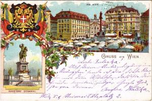 1898 Vienna, Wien; Radetzky Denkmal, Hof / statue, market, coat of arms. Art Nouveau, floral, litho (cut)