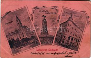 1900 Győr, Városháza, Kismegyeri csataemlék, Baross úti sarokház. Art Nouveau, floral (ázott / wet d...