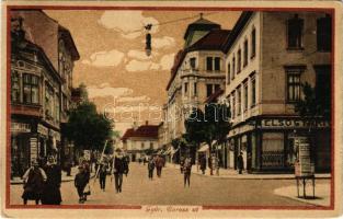 1918 Győr, Baross út, Brandstein, Schöpf István, Grünwald üzlete. Szende Gyula kiadása + "Wiene...