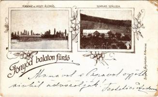 1899 Fonyód, Fonyód-Balatonfürdő; fürdőház és vasútállomás, Szarvas szálloda. Singer S. fényképész, ...