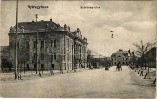 1916 Nyíregyháza, Széchenyi utca, villamos. Szántó Ernő kiadása (ázott sarkak / wet corners)