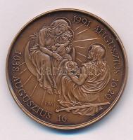 Fritz Mihály (1947-) 1991. "II. János Pál Pápa Pécsett" kétoldalas bronz emlékérem (42,5mm) kapszulában T:UNC,AU