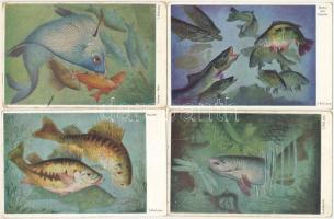 4 db RÉGI német motívum képeslap: halak. Wohlgemuth &amp; Lissner / 4 pre-1945 German fish art postcards