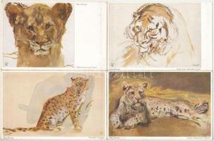 4 db RÉGI német motívum képeslap: tigrisek. Wohlgemuth &amp; Lissner / 4 pre-1945 German tigers art postcards