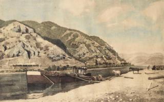 Vidovszky Béla (1883-1973): Dömösi táj (Dunakanyar). Színezett rézkarc, papír, jelzett, apró törésny...