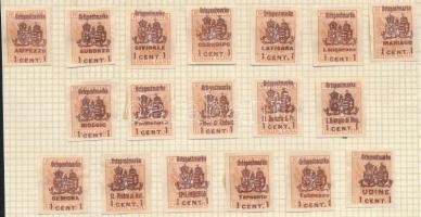 K.u.k. Feldpost 1918 Helyi kiadás olasz helységek részére 18 különféle 1c bélyeg gumi nélkül, ahogy kiadták ((*) 93.450)