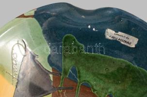 Ceramy Carcassone kerámia dísztál, kézzel festett, jelzett, hibátlan d: 30 cm