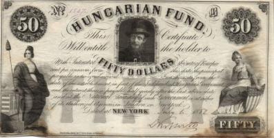 1852. Emigrációs "Kossuth bankó" New York 50$ Kossuth Lajos eredeti aláírásával T:II barna...