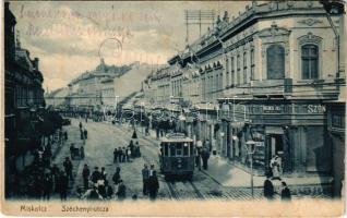 1907 Miskolc, Széchenyi utca, villamos, Rosenberg Gyula üzlete. Ferenczi B. kiadása (EM)