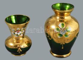 Vegyes fém tárgyak: alátét, kínálók, teás edény, stb db muranoi kis üveg váza. jelzett, hibátlan 8, 10 cm