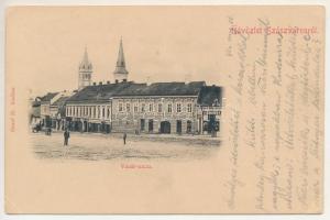 1902 Szászváros, Broos, Orastie; Vásár utca, F. Eisenmenger üzlete. Graef H. kiadása / street view, shops (EK)