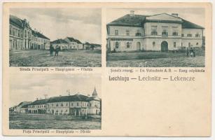 1940 Szászlekence, Lekence, Lechnita, Lechnitz; Strada Principala, Piata Principala, Scoala evang. / Hauptgasse, Hauptplatz, Ev. Volkschule / Fő utca, Fő tér, evangélikus népiskola, automobil, Csallner &amp; Gross üzlete és saját kiadása / main street and square, Lutheran church, shop, automobile + "Tábori postahivatal 21 A" (EK)