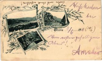 1898 Orsova, Kazán-szoros, Széchenyi út. C. Hutterer kiadása, szecessziós-virágos keret / Cazane / K...