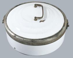 Budener zománc kenyér vagy sütemény tároló, kis sérüléssel d: 26 cm