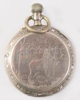 Fém tokos zsebóra, zománc számmlappal, XIX. sz. működik d: 44 mm