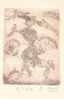 Ujházi Péter (1940-): Nehezen (...), 1985. Rézkarc, papír. Jelzett. 10x7,5 cm