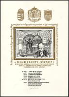 Vertel József (1922-1993): Mindszenty József emléklap. Szitanyomat, papír, jelzett. 25x15 cm