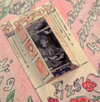 1941 Második világháborús, egyedi, kézzel készített tábori postai levelezőlap, kihajtható ajtó mögöt...