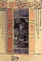 1941 Második világháborús, egyedi, kézzel készített tábori postai levelezőlap, kihajtható ajtó mögöt...