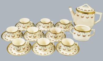 Sarreguemines teás készlet 9 személyes Fajansz, jelzett, teáskanna csőre javított, tetején kis lepattanás.