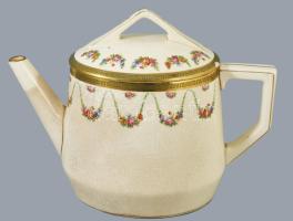 Sarreguemines teás készlet 9 személyes Fajansz, jelzett, teáskanna csőre javított, tetején kis lepat...