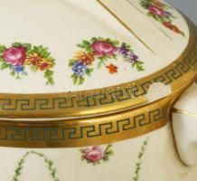 Sarreguemines teás készlet 9 személyes Fajansz, jelzett, teáskanna csőre javított, tetején kis lepat...