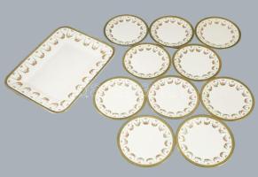 Sarreguemines süteményes készlet 10 személyes Fajansz, XIX. sz. jelzett, kis kopással d: 16 cm 32x26 cm